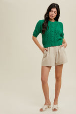 Kelly Green Cable Knit Cardigan Sweater