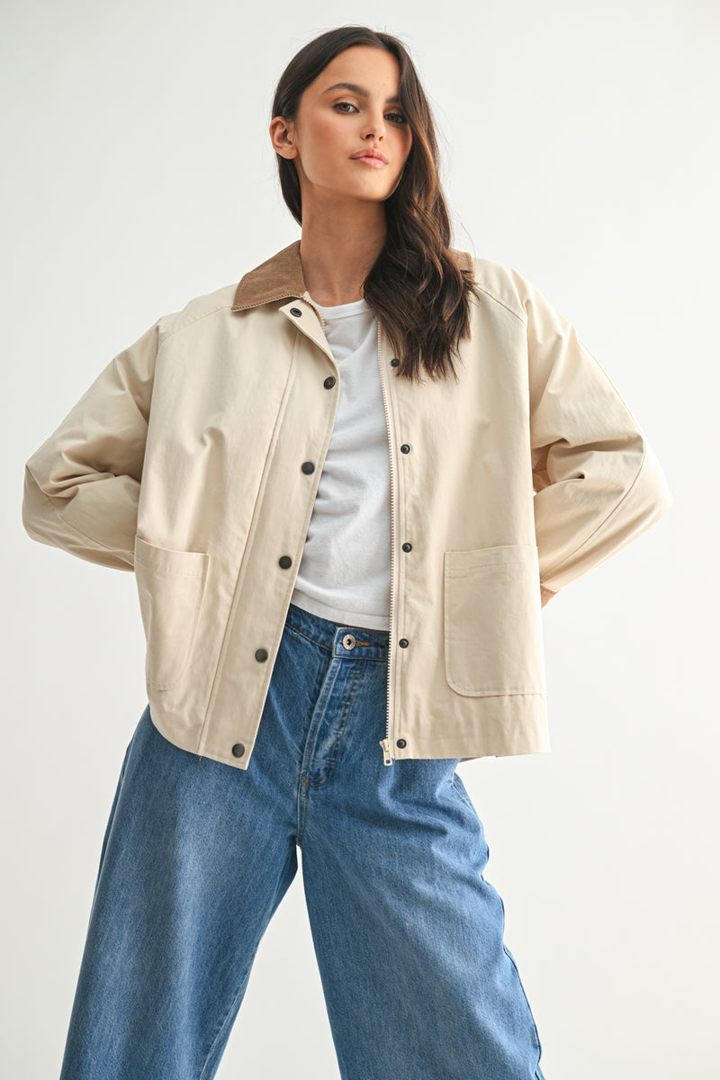 Barn Jacket With Corduroy Contrast