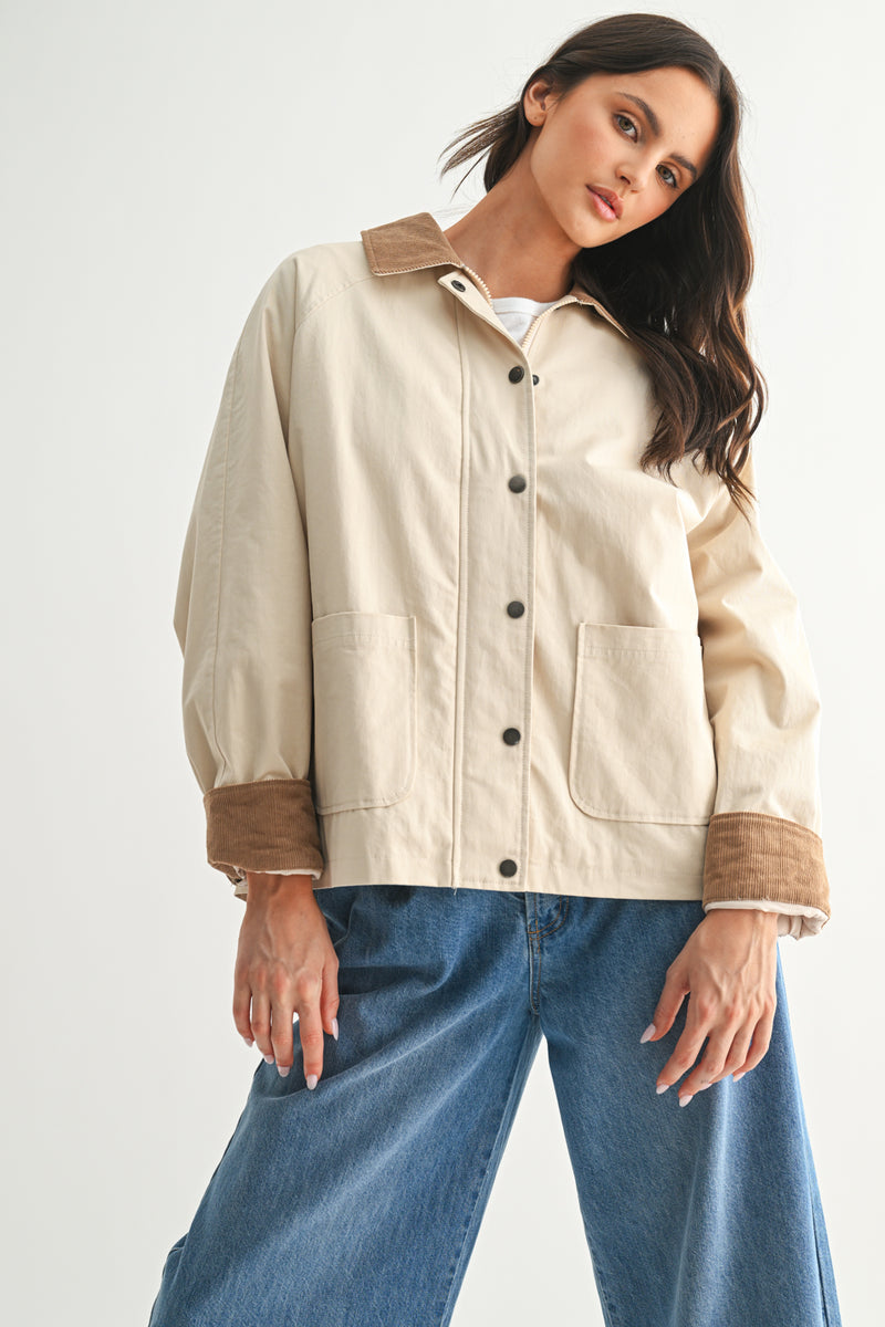 Barn Jacket With Corduroy Contrast