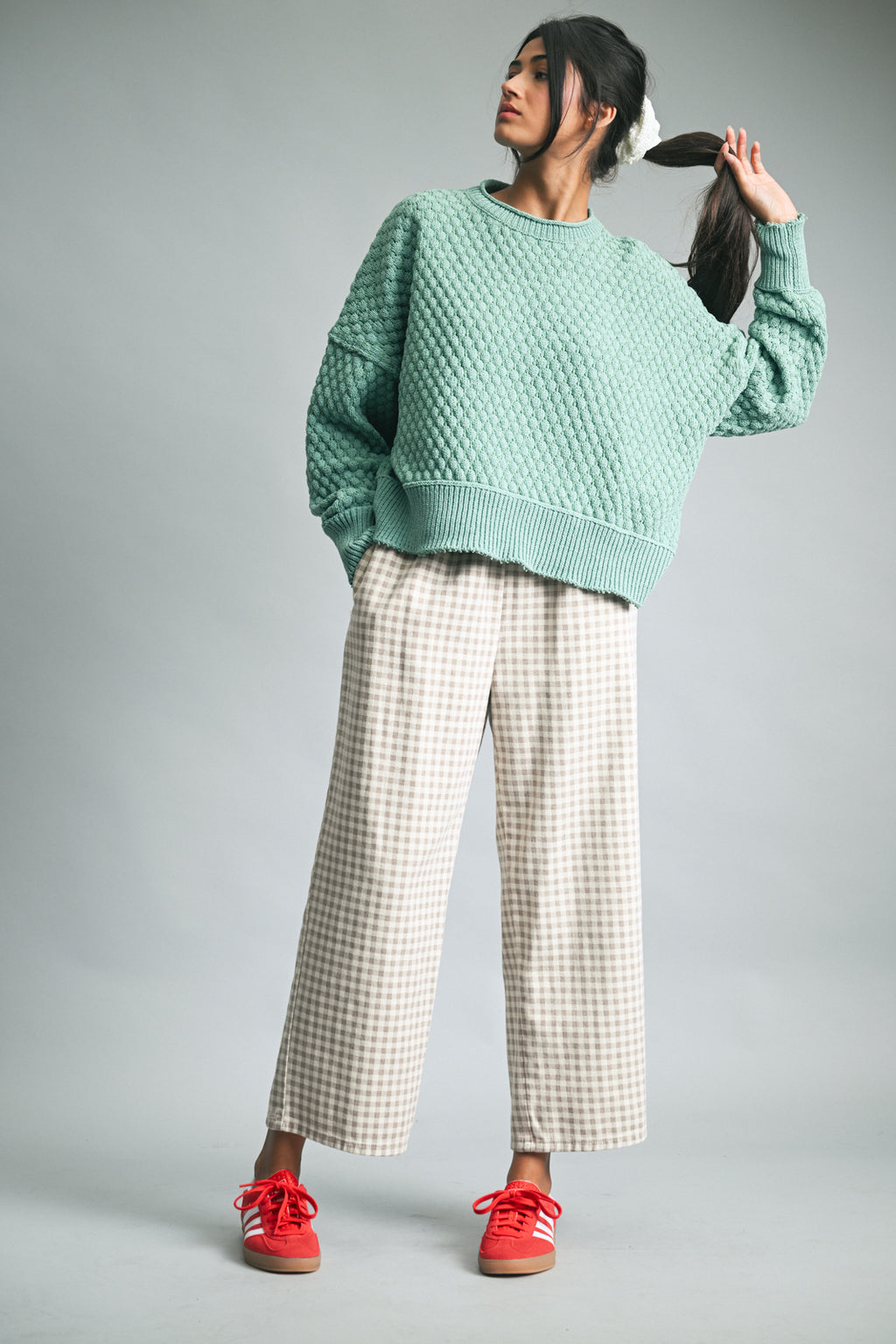Pistachio Textured Raw Edge Sweater