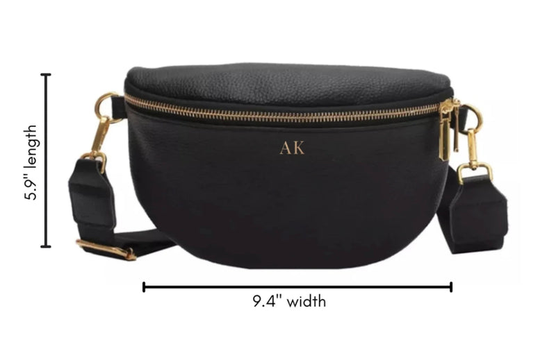 Leather Fanny Pack  Crossbody Bag in Black