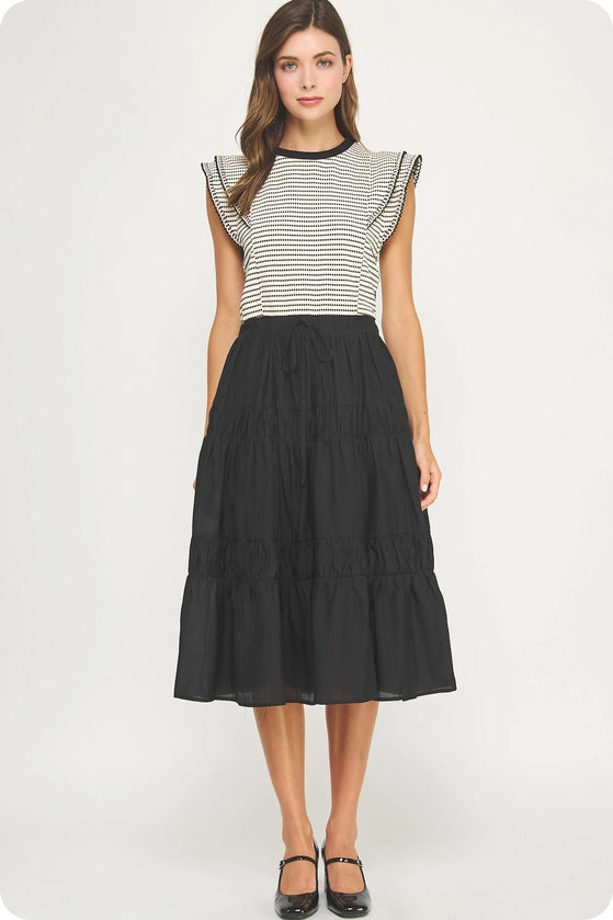 Edge Trim Striped Knit Dress
