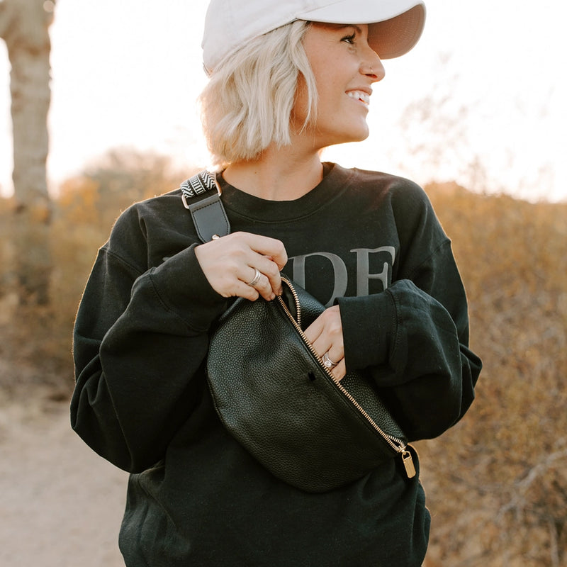 Leather Fanny Pack  Crossbody Bag in Black