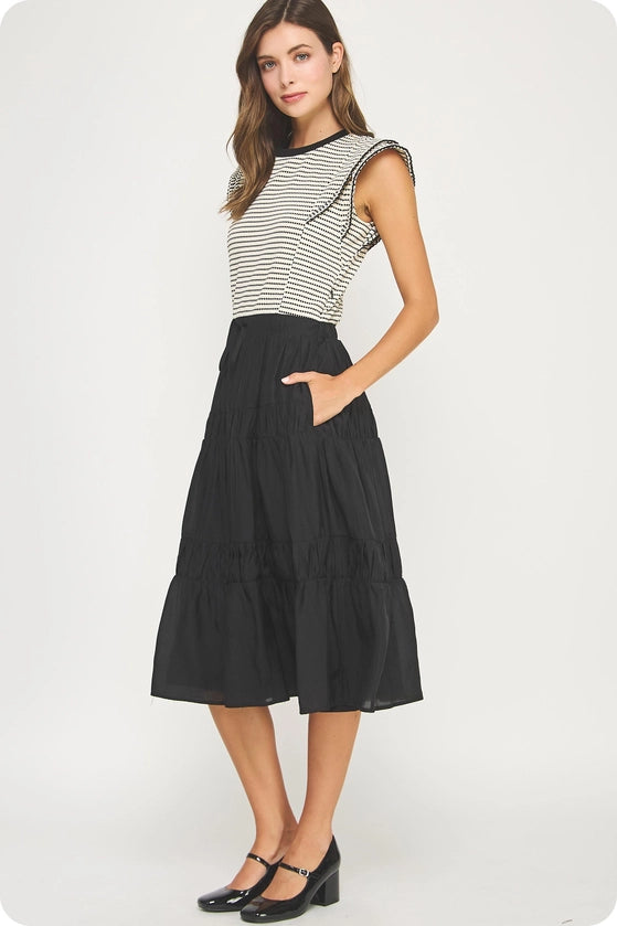 Edge Trim Striped Knit Dress
