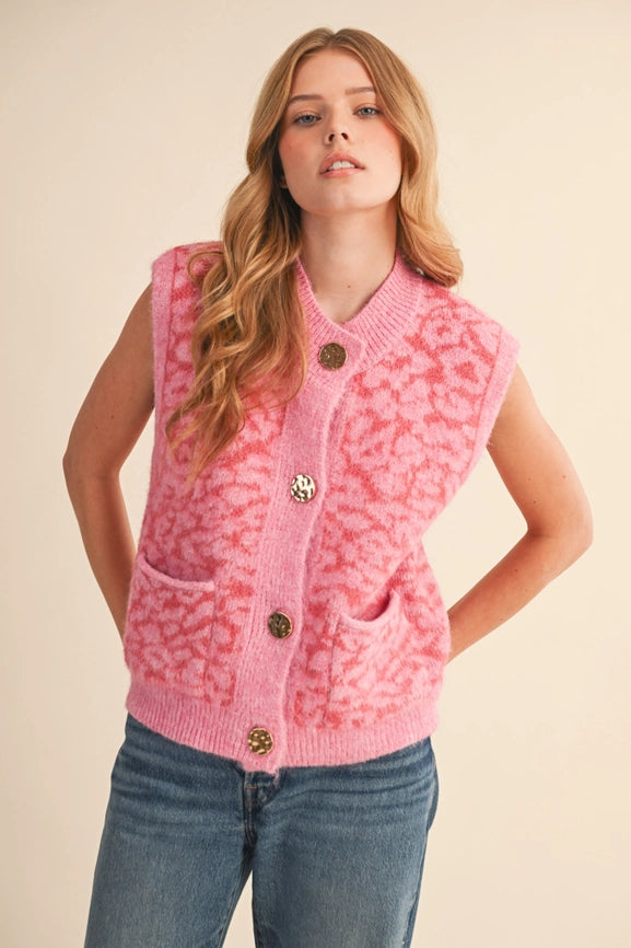 Pink Leopard Knit Vest