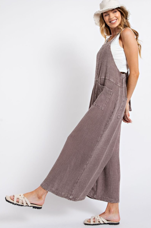 Mineral Washed Cotton Overalls Mushroom