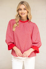 Red RuffleTextured Knit Top