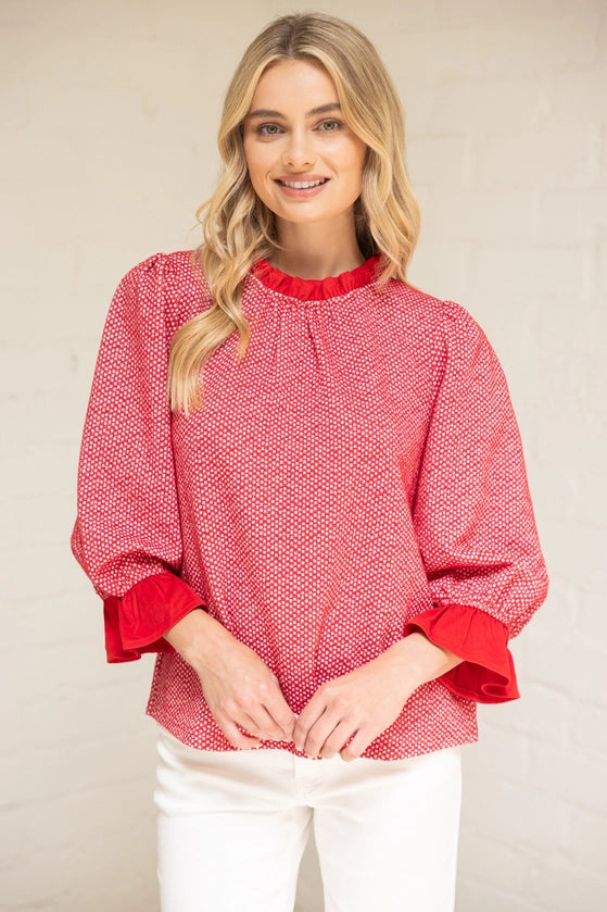 Red RuffleTextured Knit Top