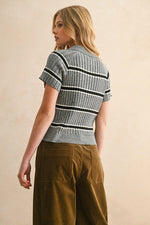 Short Sleeve Rib Sweater in Black and White