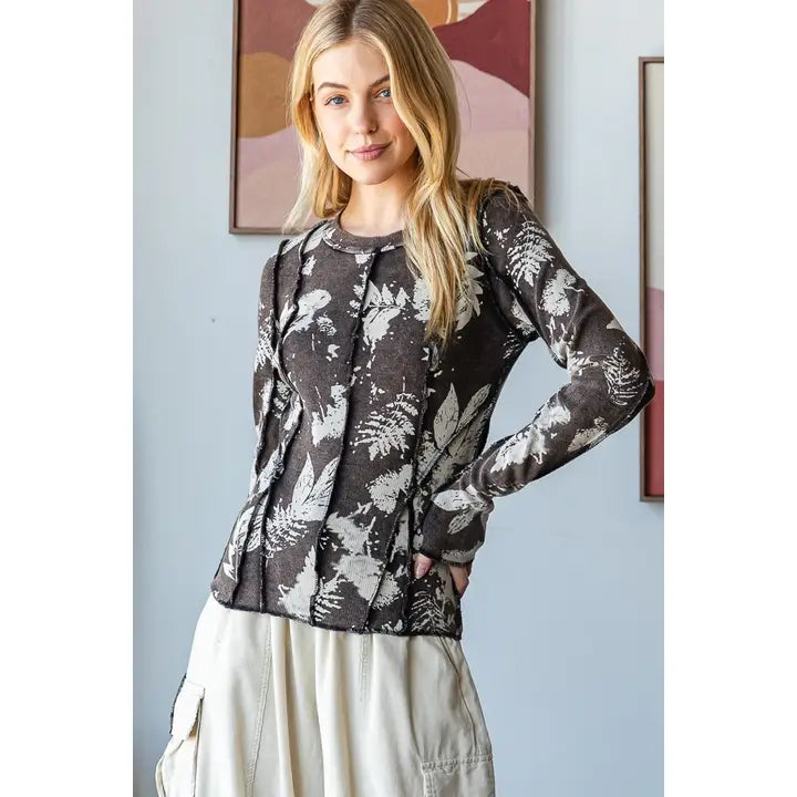 Black Washed Printed Knit Top