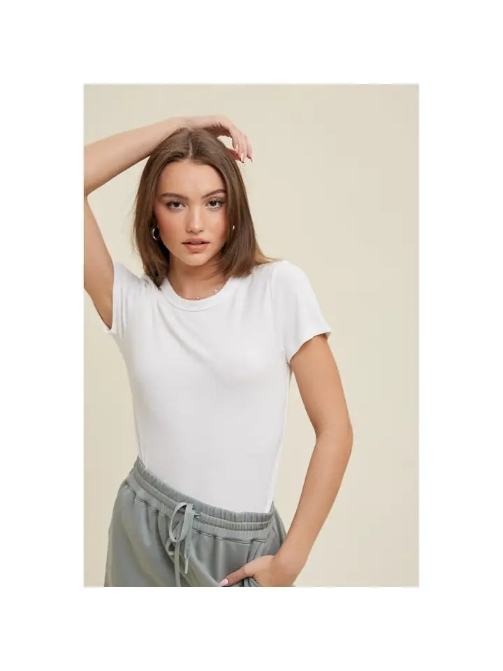 Waffle Knit Short Sleeve Top in White