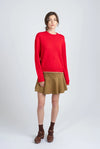 Red Crew Neck Sweater with Tan Trim