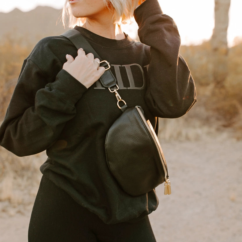 Leather Fanny Pack  Crossbody Bag in Black