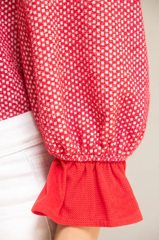Red RuffleTextured Knit Top