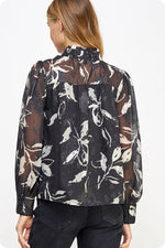 Contrast Scallop Trim Printed Yoryu Blouse