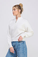 Dolman Half Zip White Top