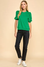 Kelly Green Puff Sleeve Sweatshirt