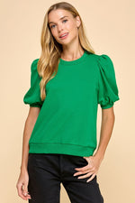 Kelly Green Puff Sleeve Sweatshirt