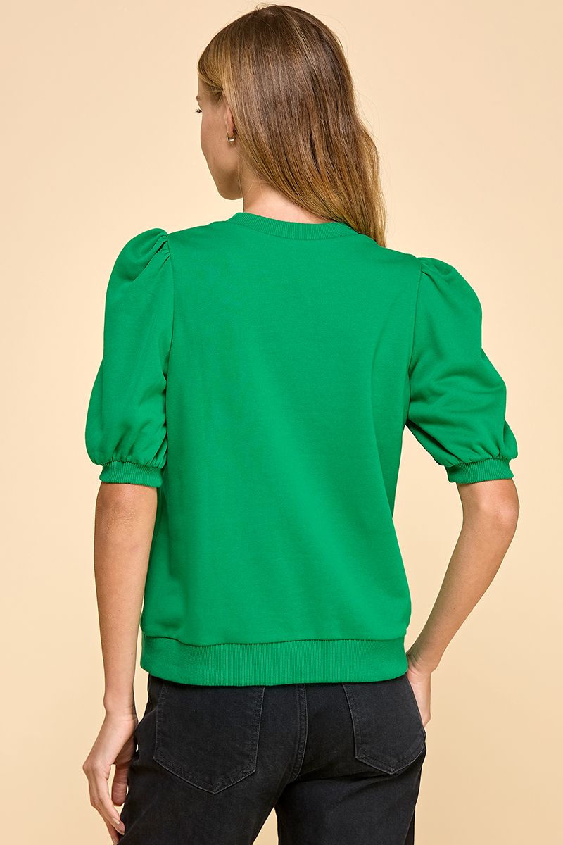 Kelly Green Puff Sleeve Sweatshirt