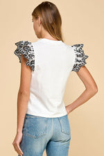 White Knit Top With Ruffle Sleeves