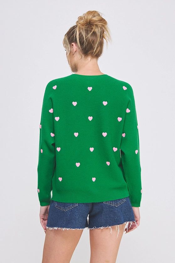 Pink and Green Heart Sweater