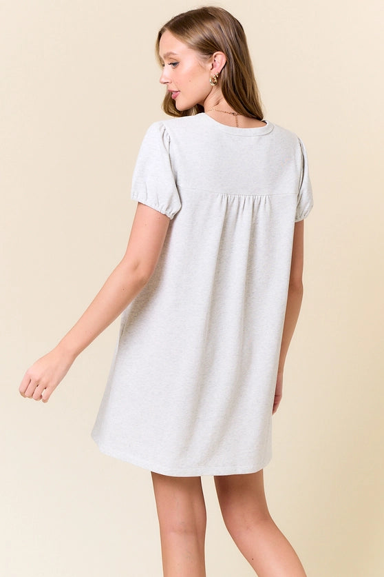 French Terry Puff Short Sleeve Swing Mini Dress