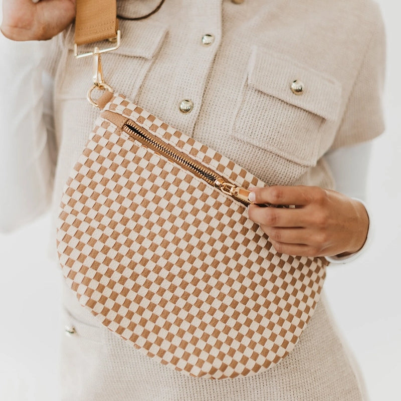 Checkered Tan Westlyn Woven Bum Bag