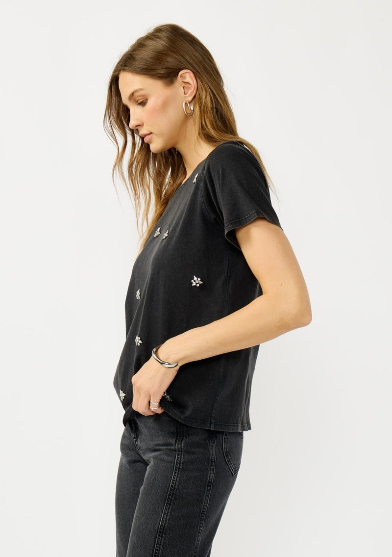 Embellished Charcoal Washed Top