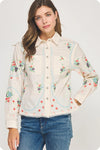 Flower Embroidery Long Sleeve Linen Shirt