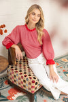 Red RuffleTextured Knit Top