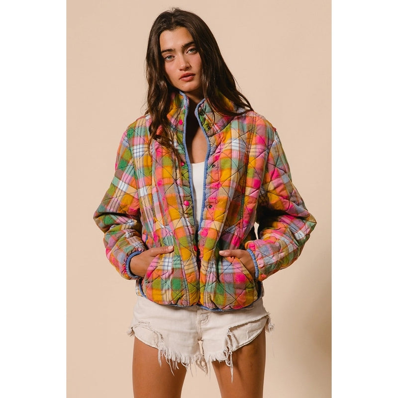 Bleached Vintage Plaid Quilted Jacket