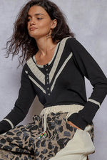 Long Sleeve Double Gauze Solid Knit Rib Top
