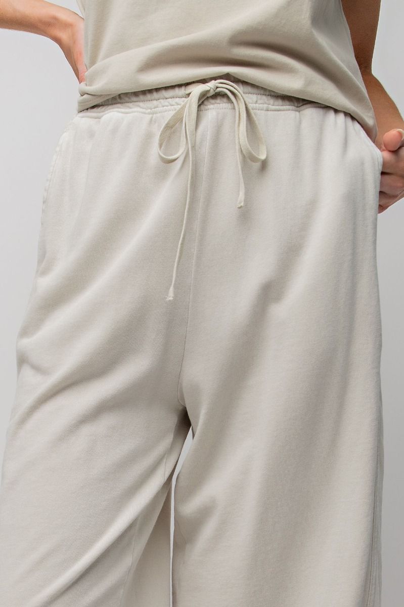 Mineral Washed Terry Knit Pants Ecru