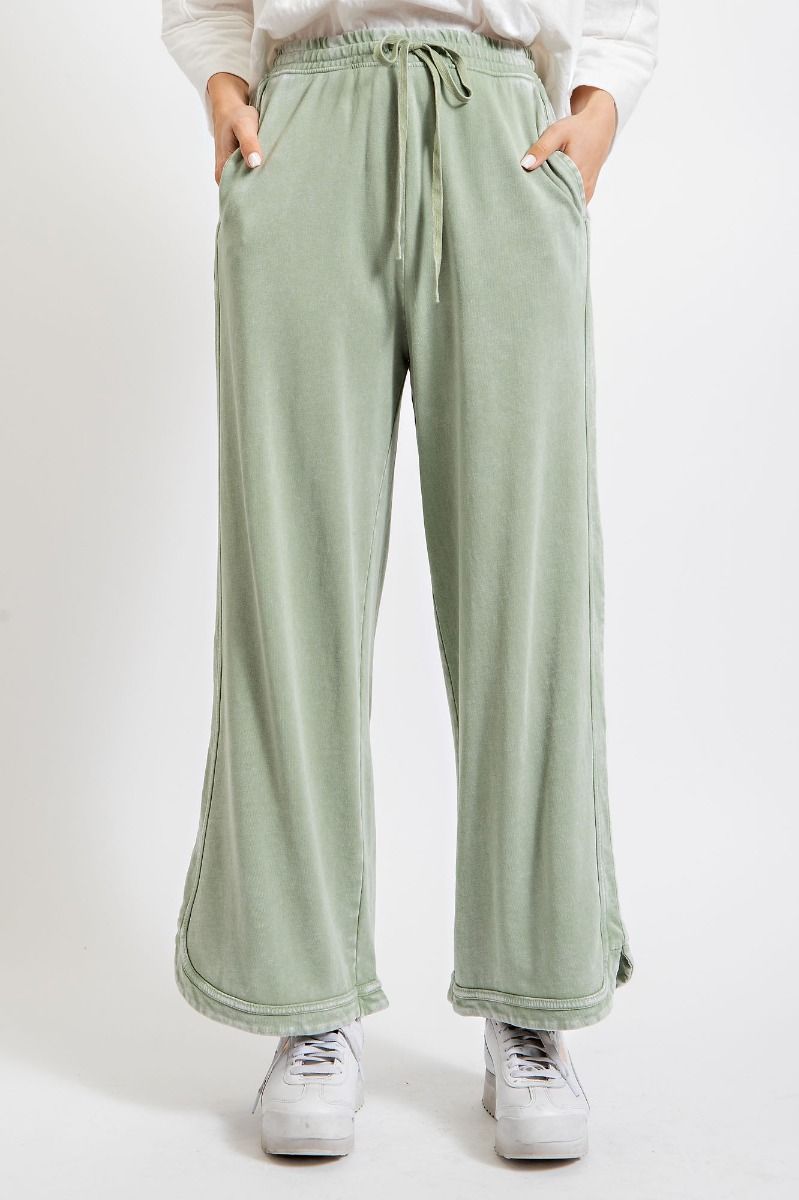 Mineral Washed Terry Knit Pants Sage