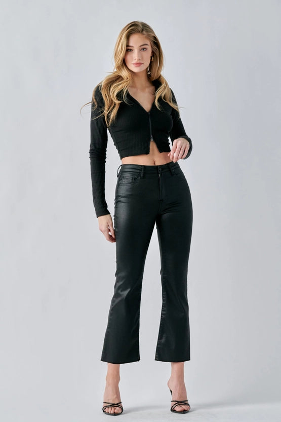 Black Coated Cropped Flare