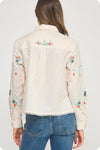 Flower Embroidery Long Sleeve Linen Shirt