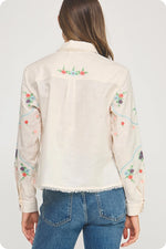 Flower Embroidery Long Sleeve Linen Shirt