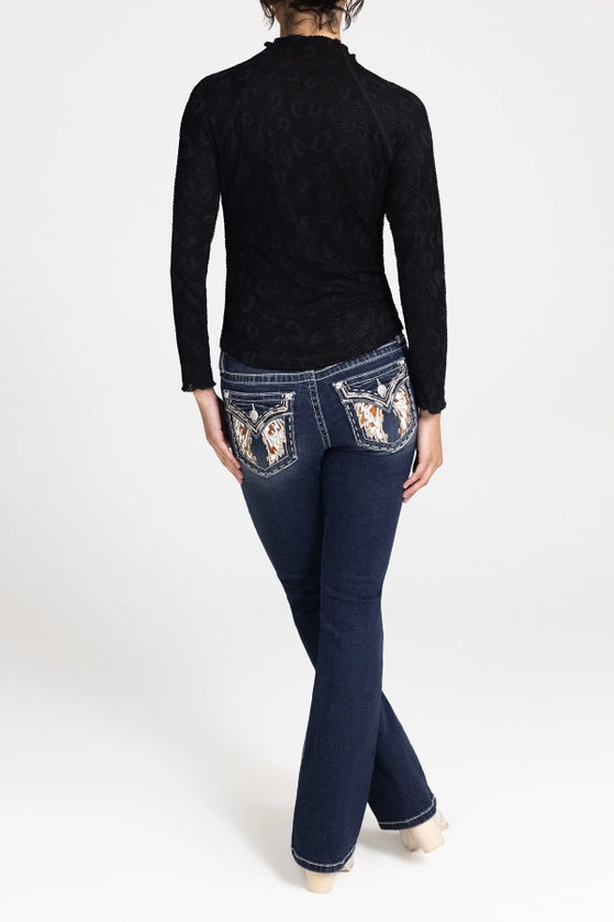 Black Lace Mockneck Longsleeve Top