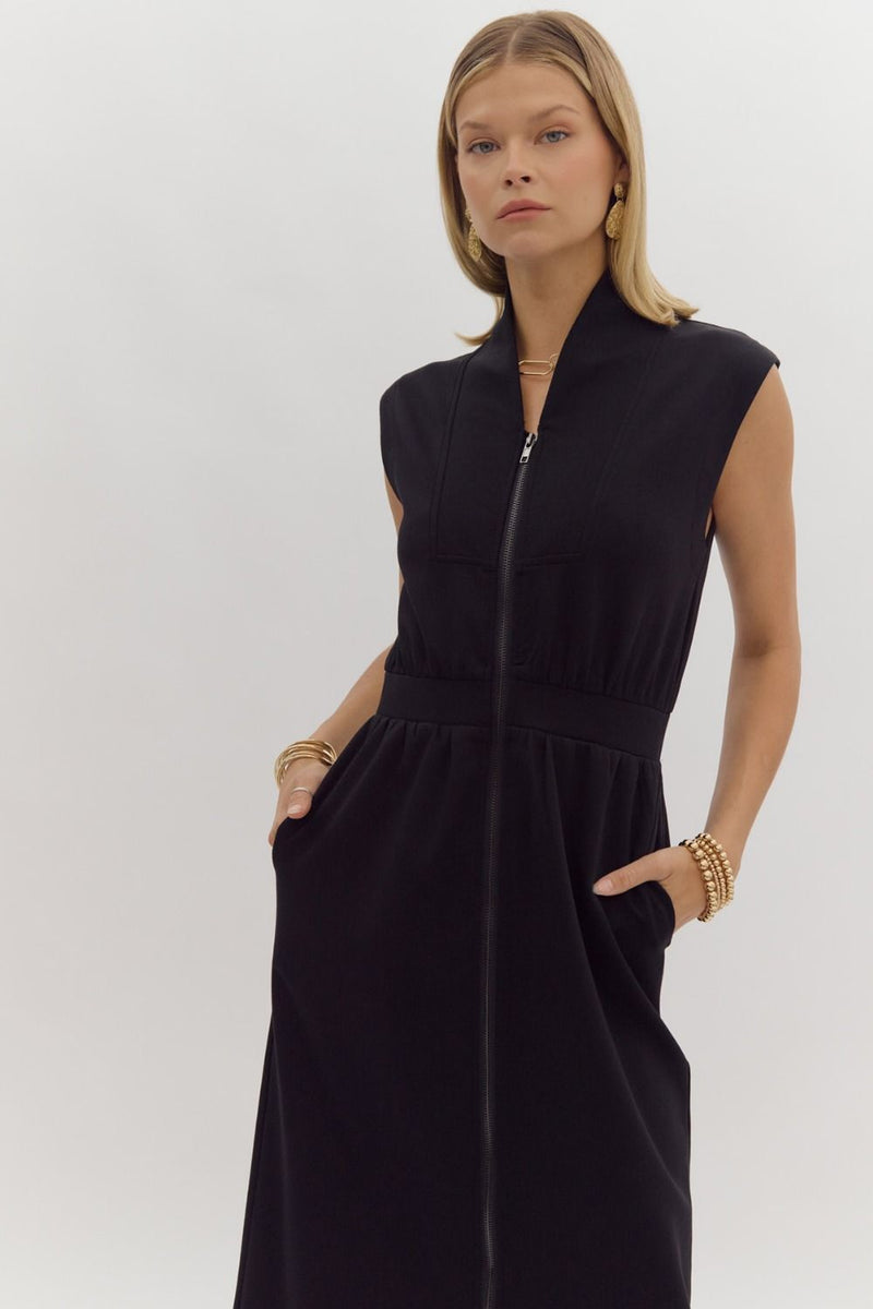 Knit Cap Sleeve Black Dress