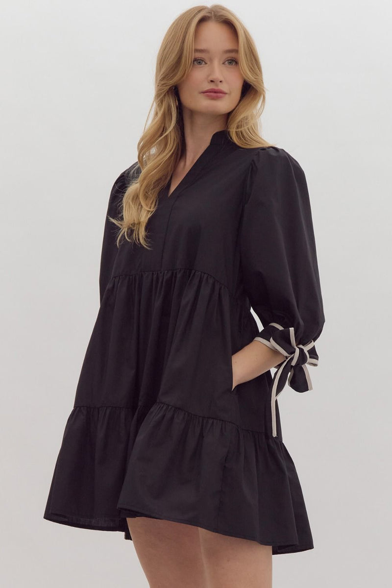 Taylor Dress in Black with Bow Sleeves