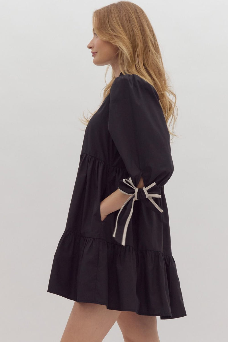 Taylor Dress in Black with Bow Sleeves