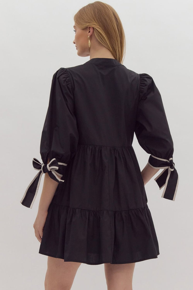 Taylor Dress in Black with Bow Sleeves