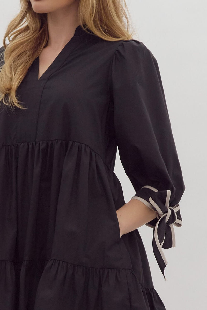 Taylor Dress in Black with Bow Sleeves