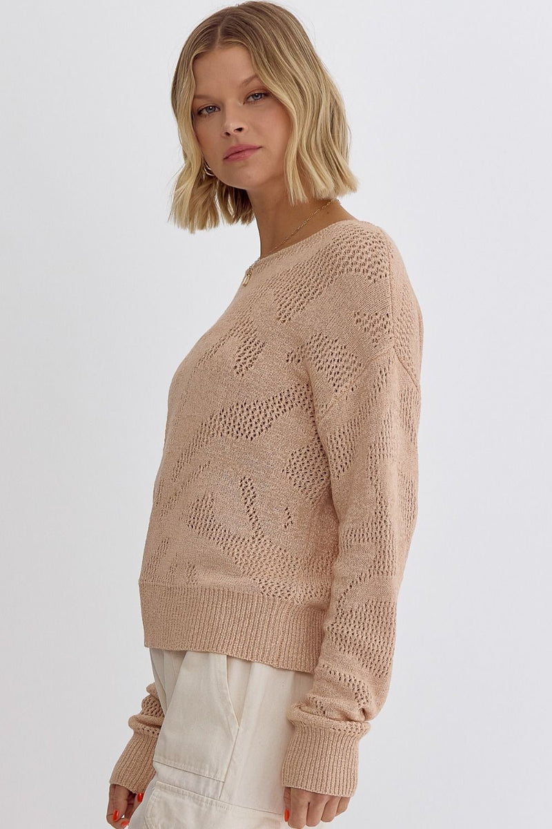 Crochet Knitted Taupe Sweater