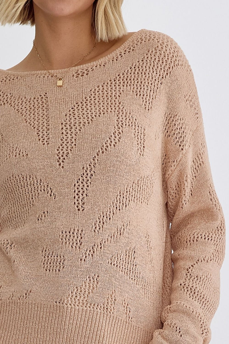 Crochet Knitted Taupe Sweater