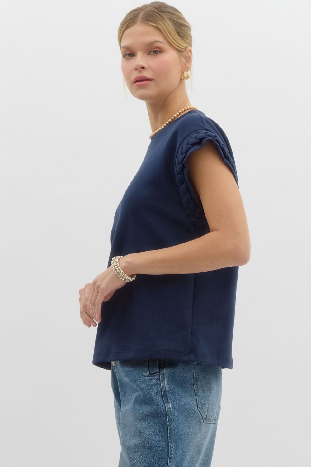 Braided Arm Sleeveless Top in Navy