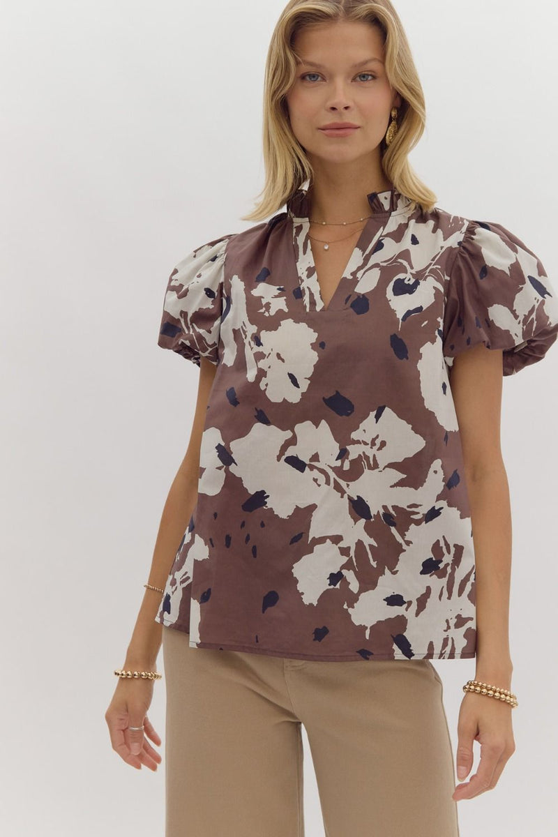 Espresso Puff Sleeve Floral Top