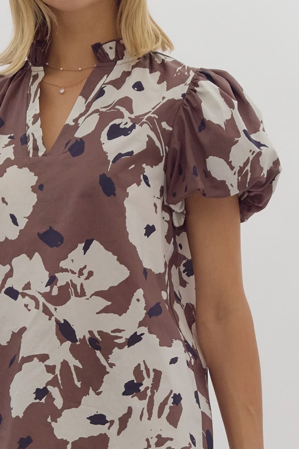 Espresso Puff Sleeve Floral Top