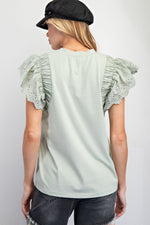 Eyelet Sleeve Top in Sage