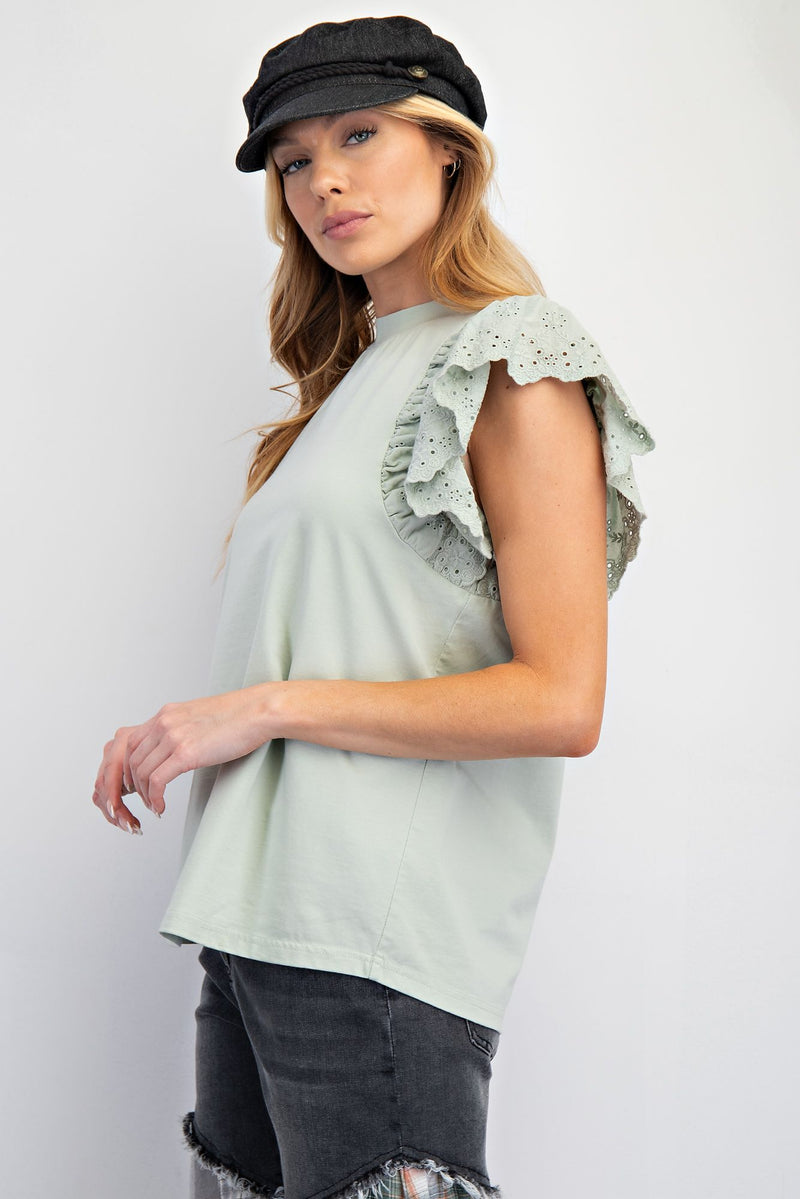 Eyelet Sleeve Top in Sage